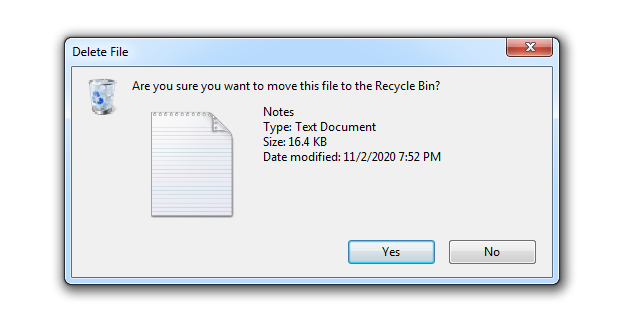 Moving file to recycle bin Windows 7