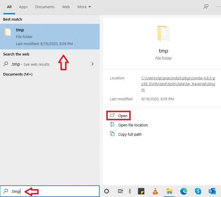How to search for .tmp files in Windows 10