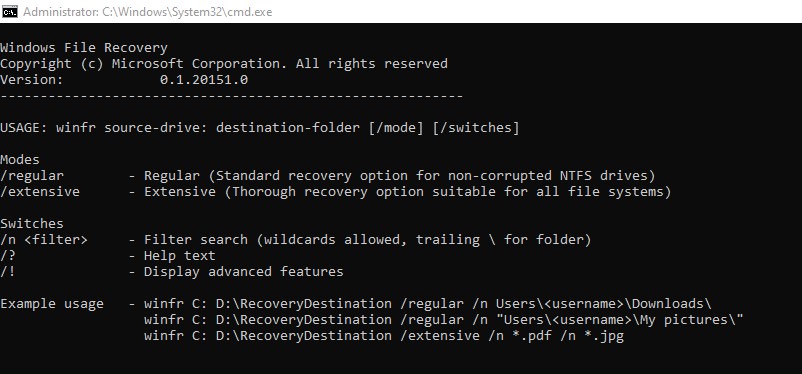 Windows File Recovery CMD