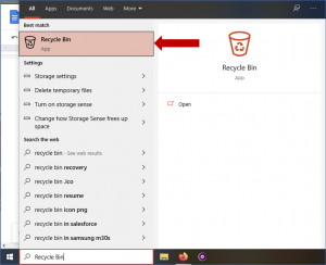 recycle bin from the start menu