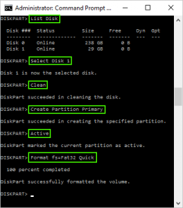 formatting usb using diskpart