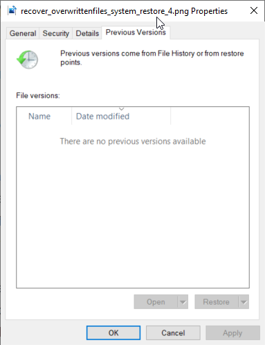 Previous Versions - Restore overwritten files - Windows 10