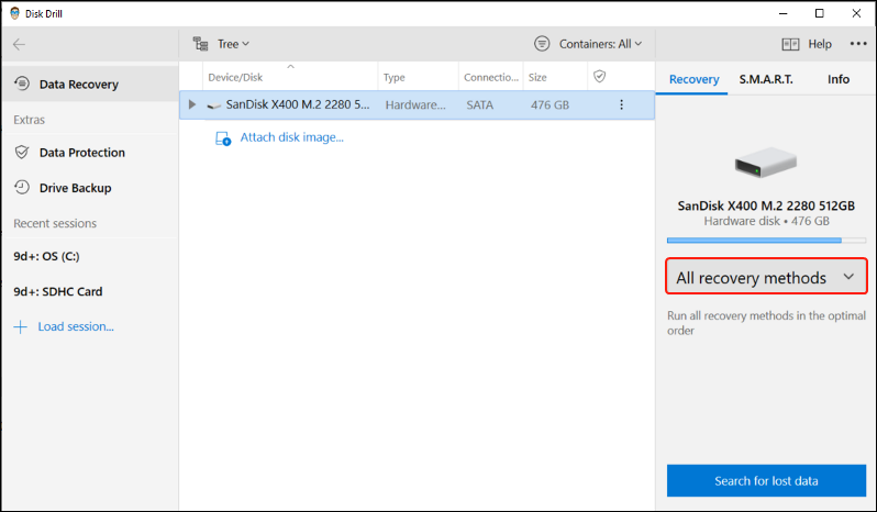 Select Recovery Method in Disk Drill