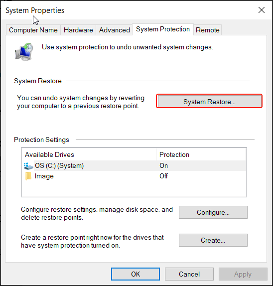 System Restore to Recover Overwritten Files On Windows 10