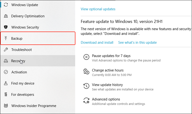 backup settings on Windows 10