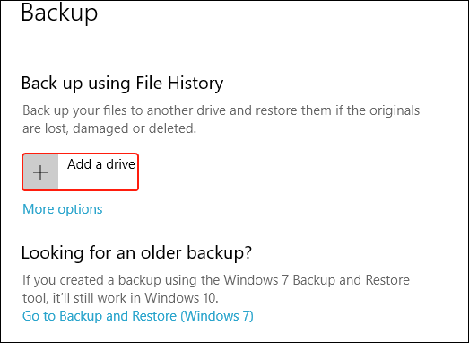 Choose backup drive for file history