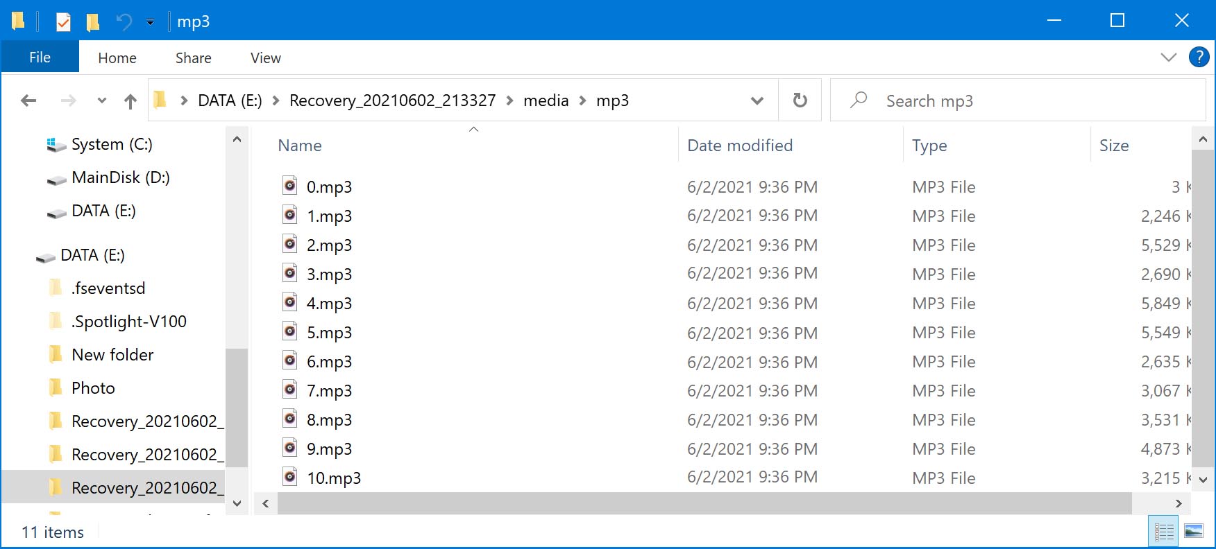 founded mp3 files with windows file recovery