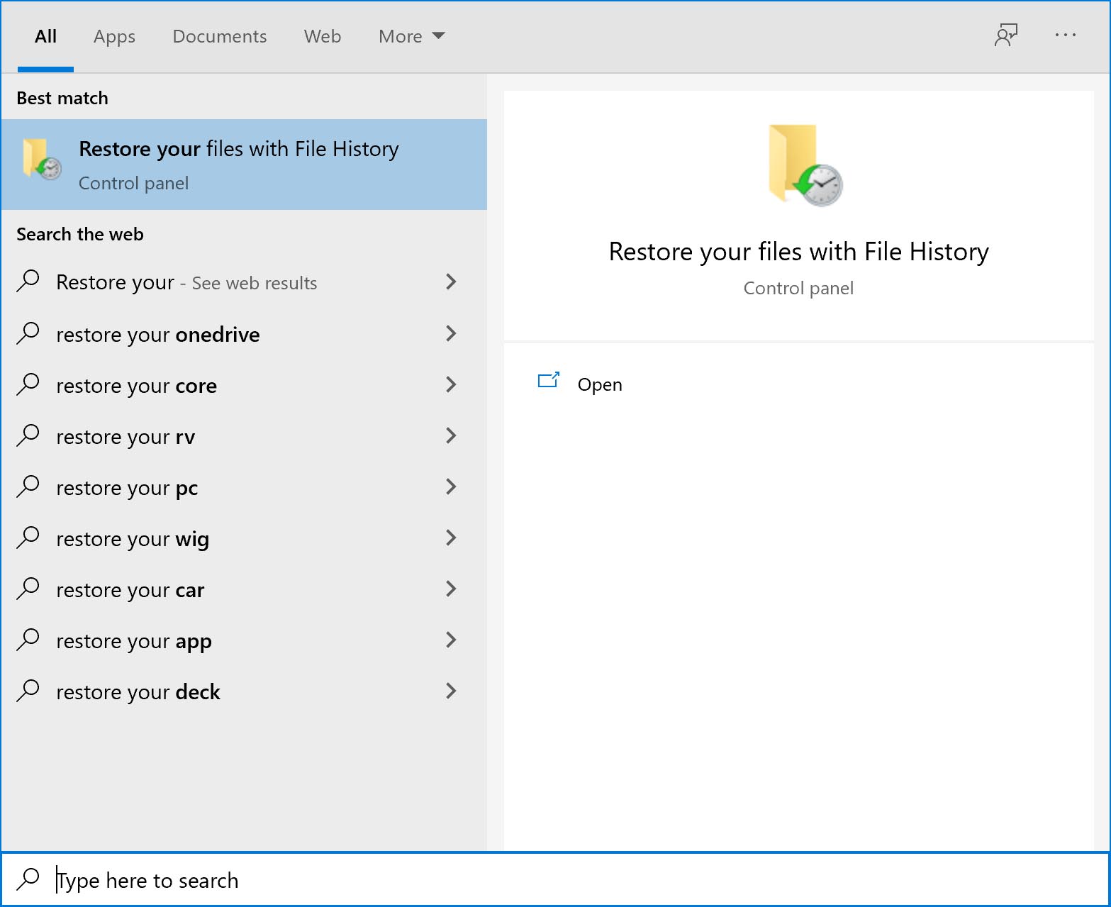 Restore your files with File History