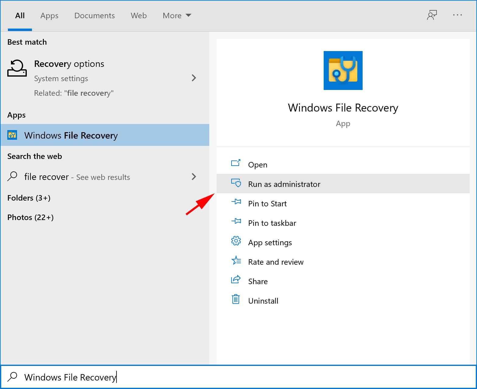 run app windows file recovery