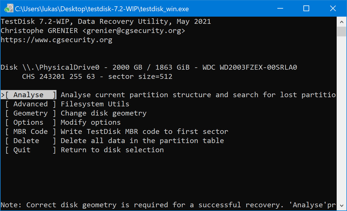 Current partition table status