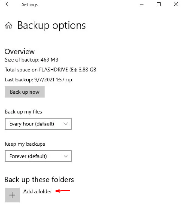 Add a folder to file history backup
