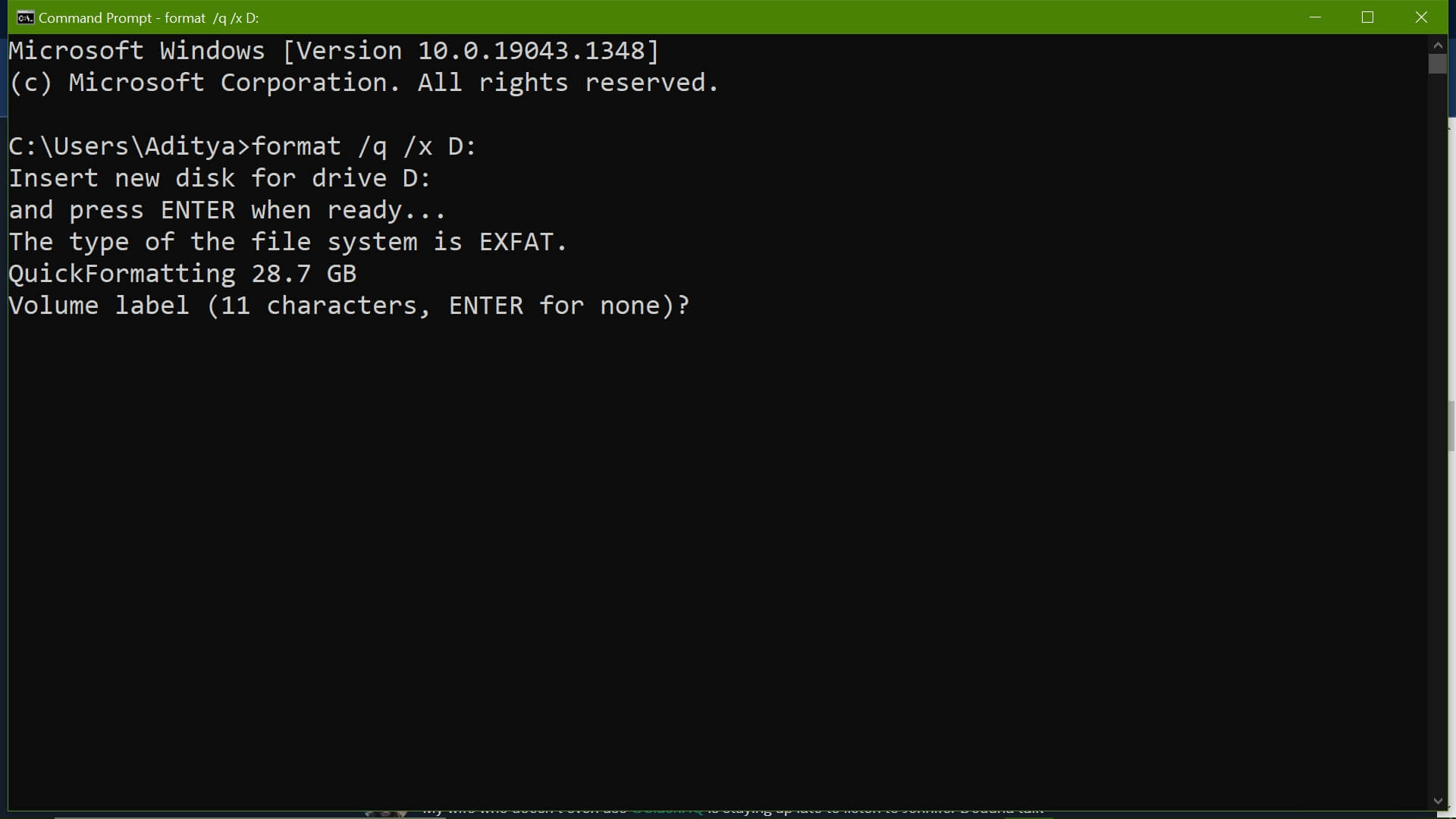 second command to start usb format in command prompt windows 10 format usb drive in windows 10