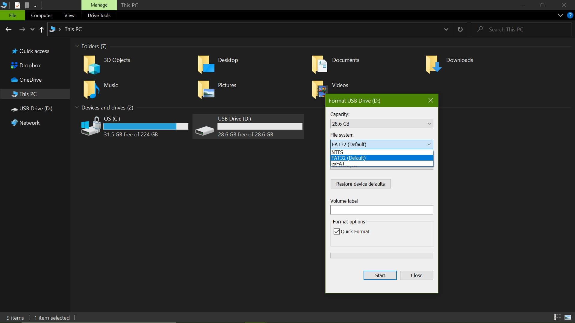 file explorer format options in windows 10