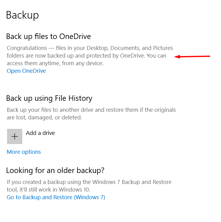 Option to backup files to OneDrive