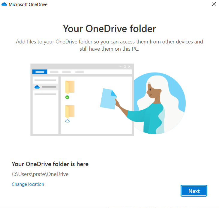 Choose folder to backup files on OneDrive