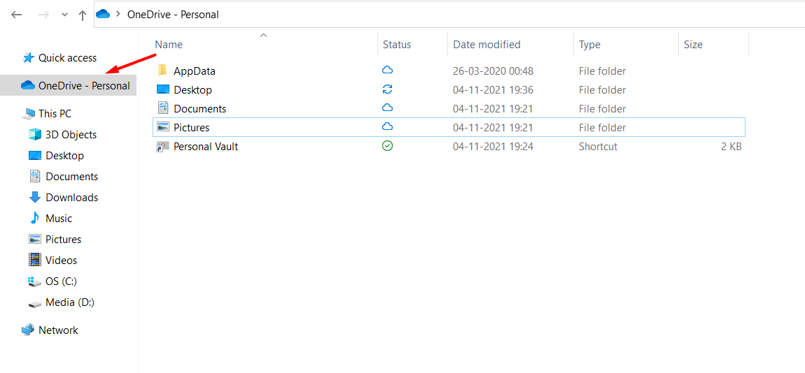 OneDrive folder in Windows