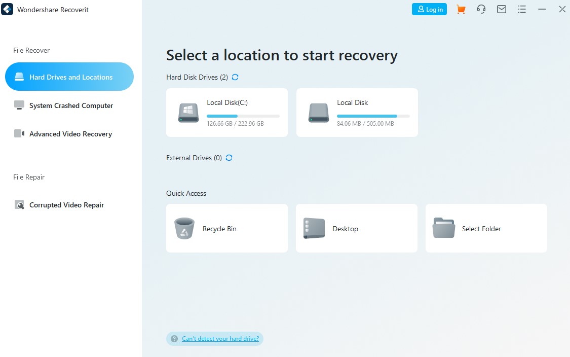 Choose a location for recovering your data