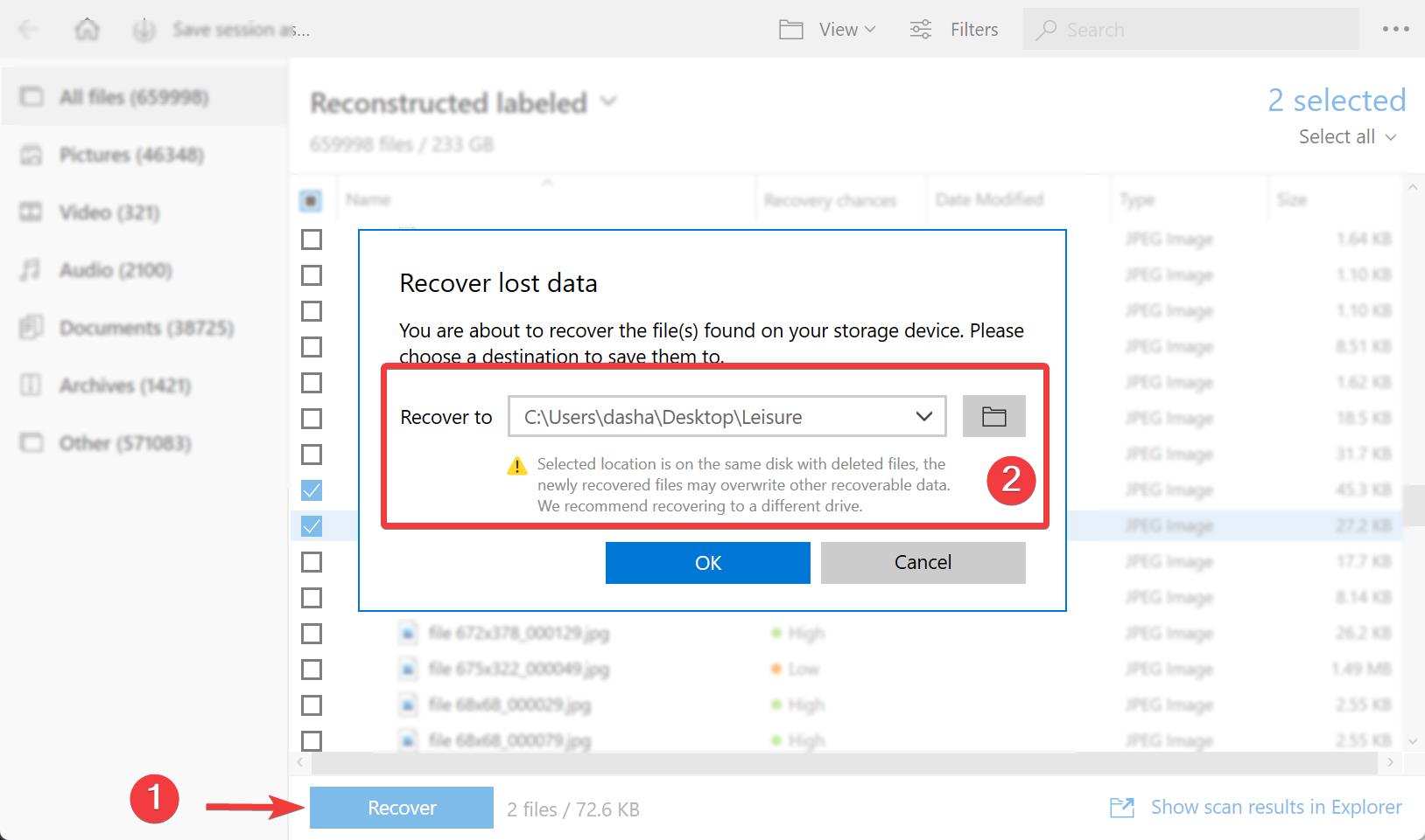 Recover selected files