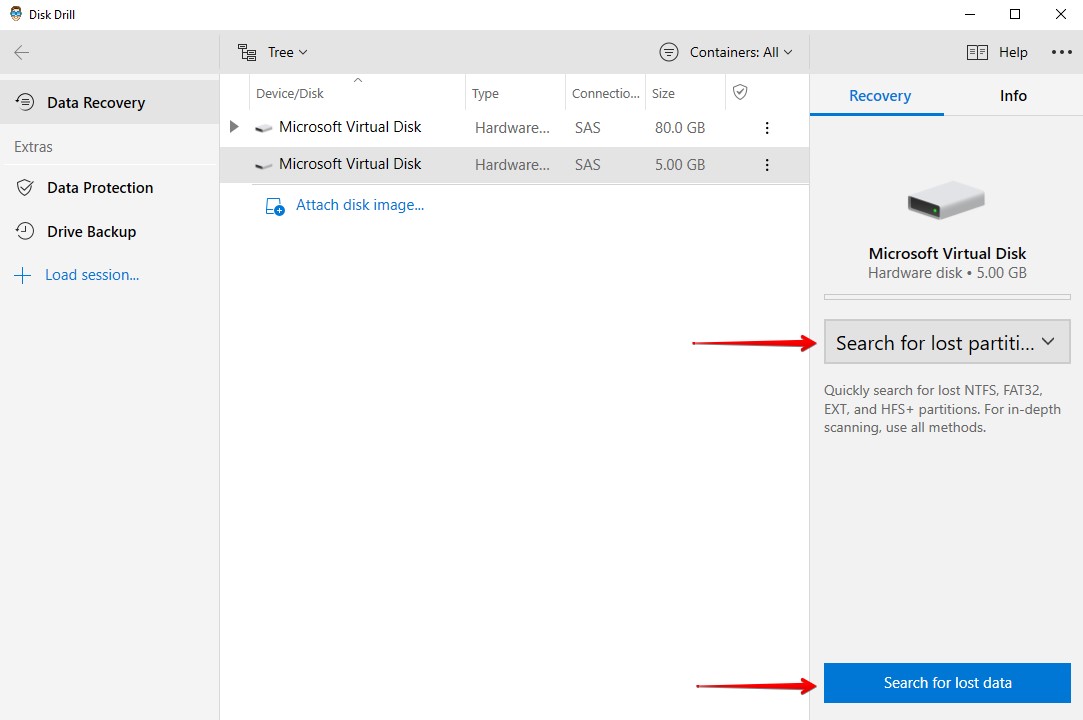 Disk Drill search for lost partitions