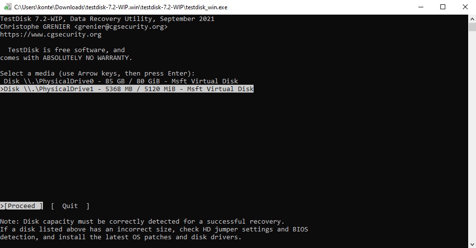 TestDisk recovered partitions list