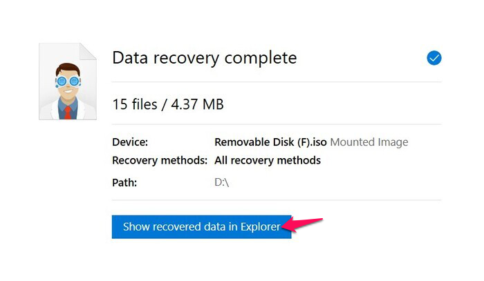 show recovered data in explorer