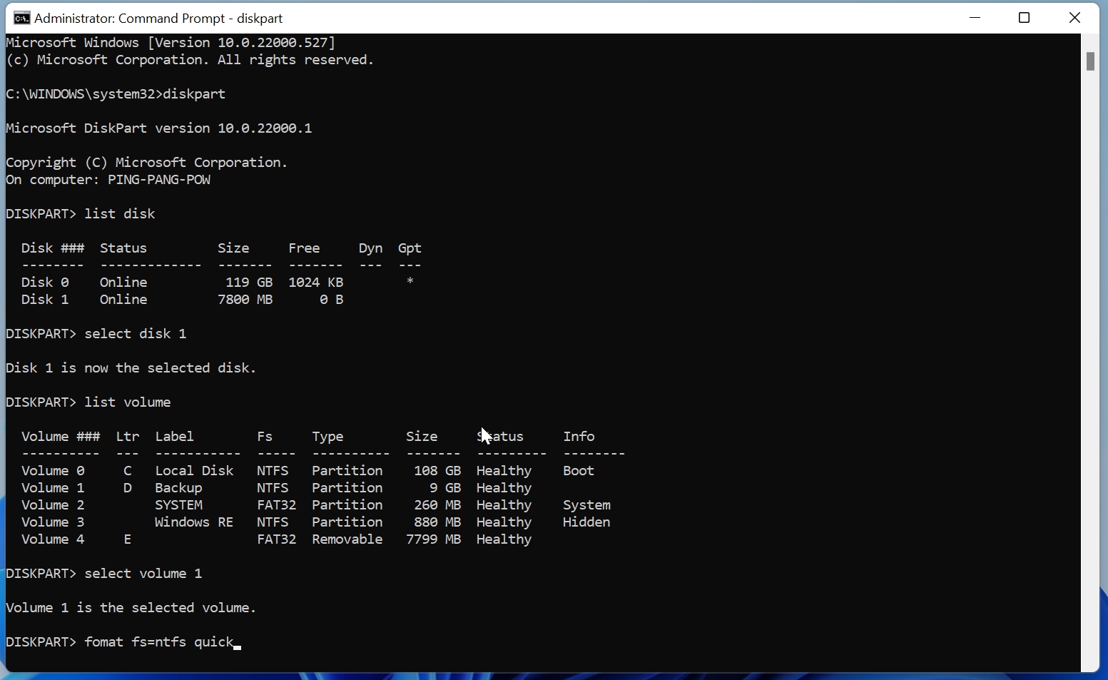 Format commands in Windows Command Prompt.