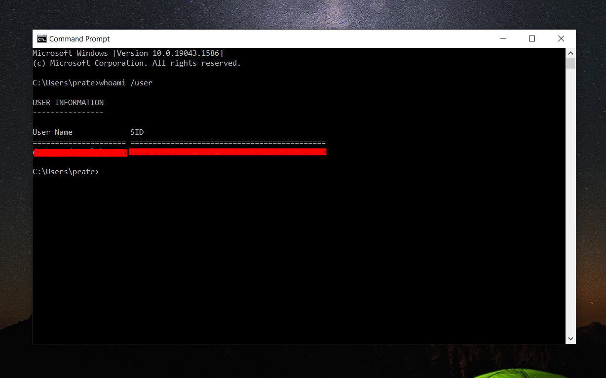 Check SID in command prompt