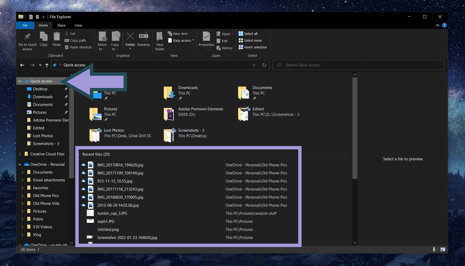 viewing recent files on file explorer