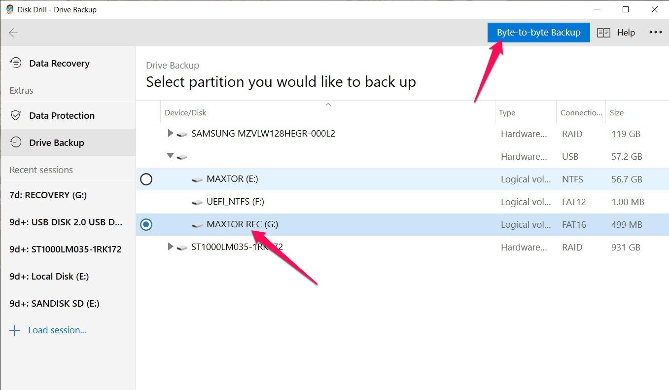select partition backup