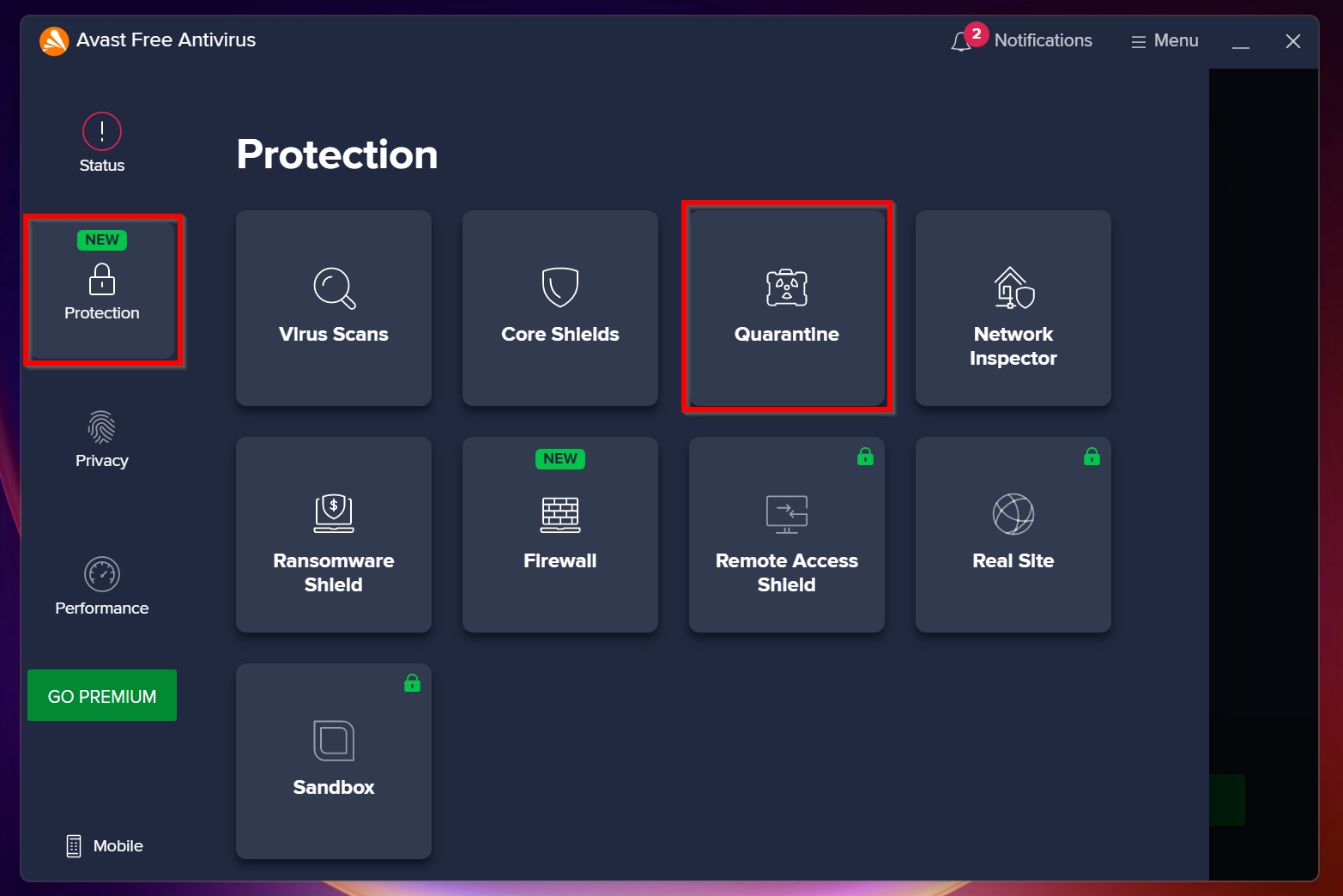 The Avast Chest folder location in Avast.