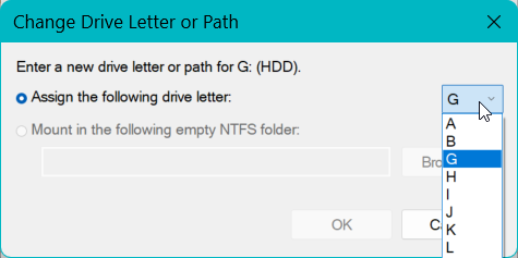 Change drive letter of hard disk