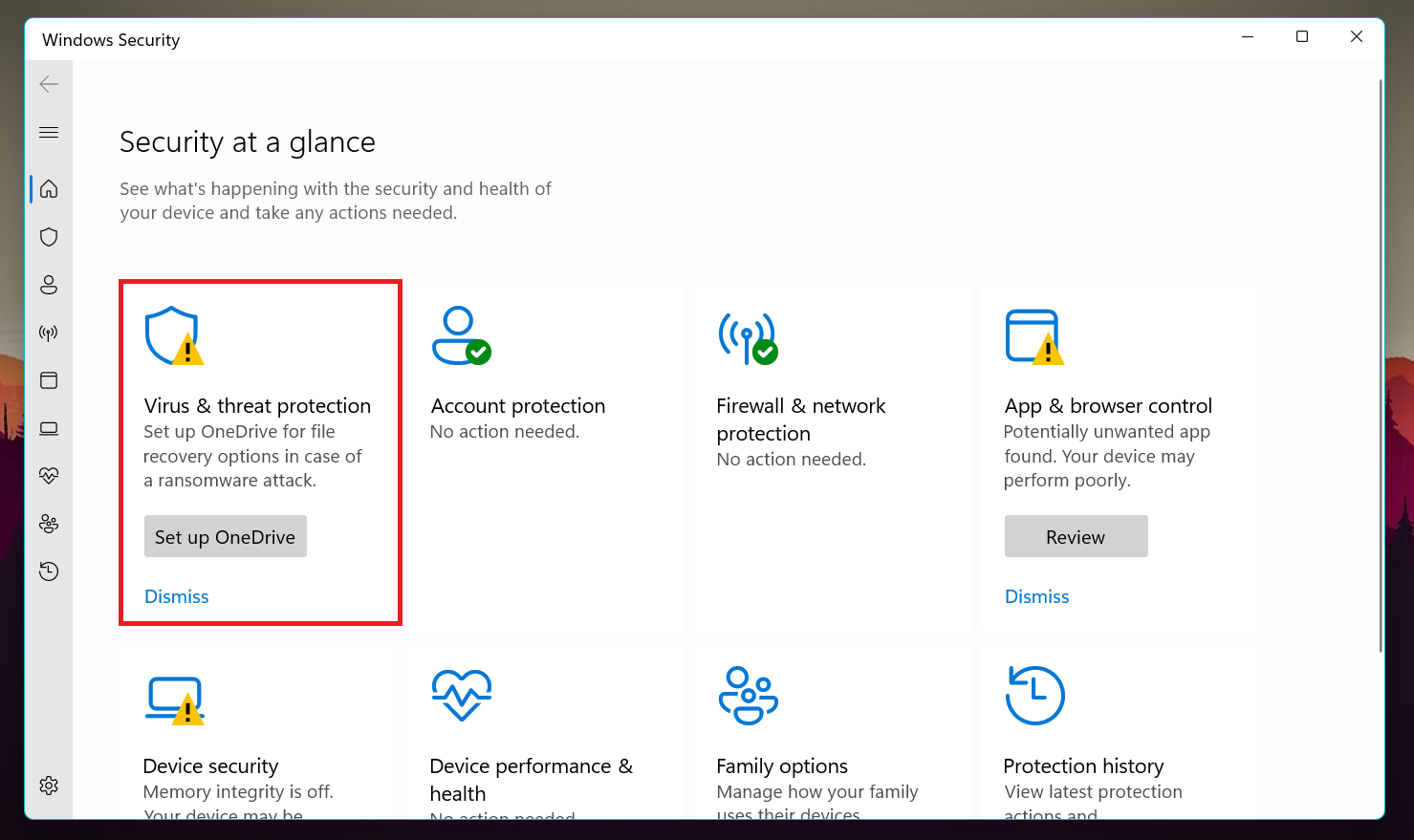 Access virus protection in Windows Security