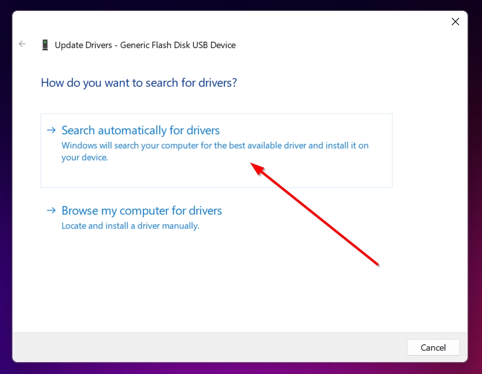 The Update Driver prompt in Windows.