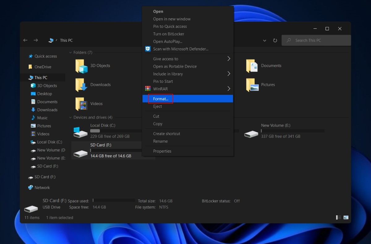 select format from the context menu