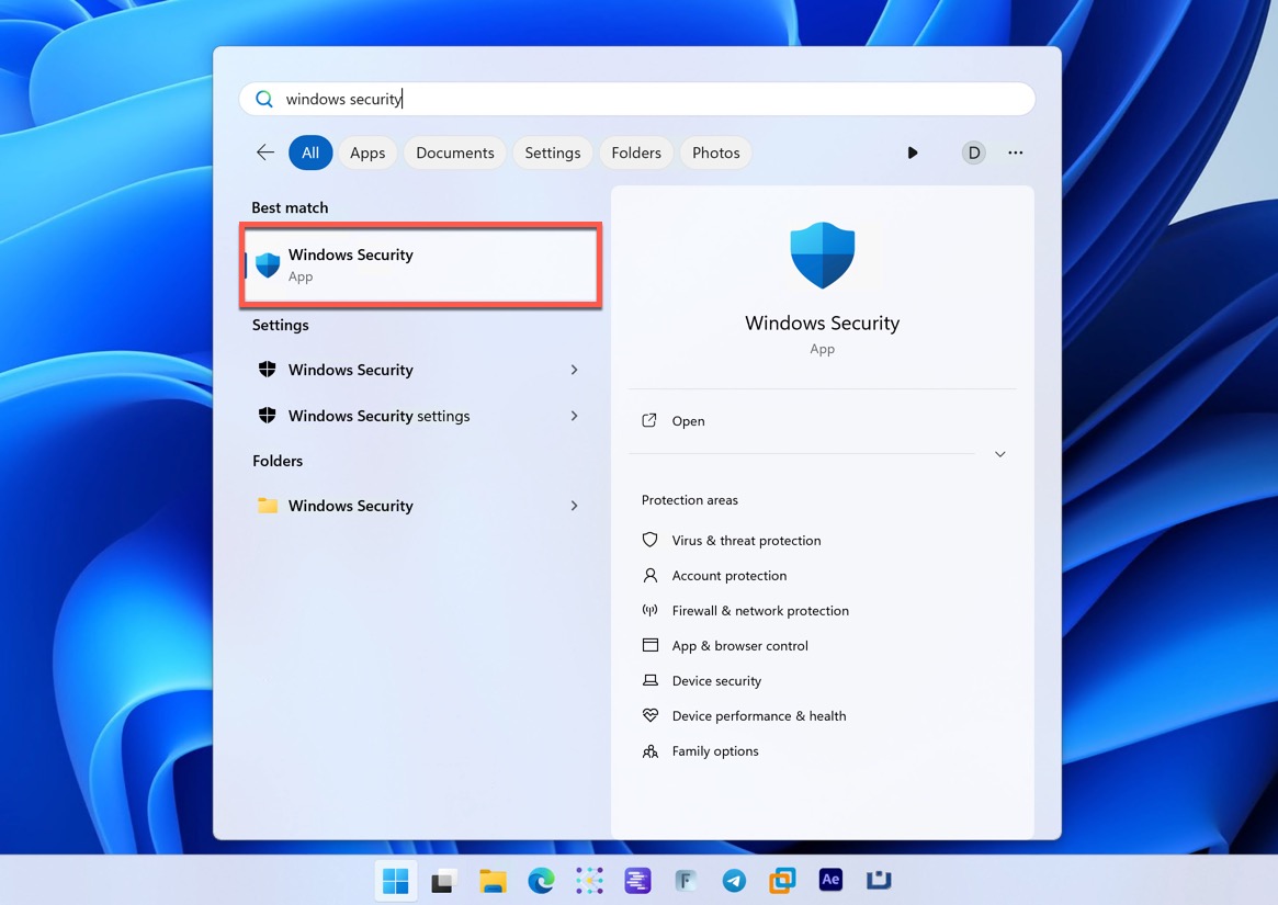 windows security start menu