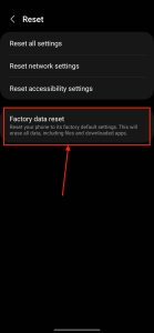 Factory Reset option in Android settings' general menu