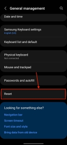 Reset button in Android general settings