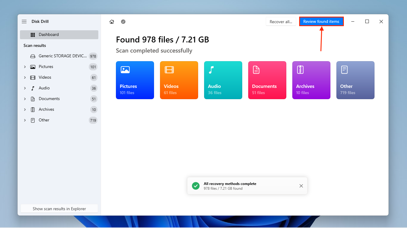 Disk Drill data type categories