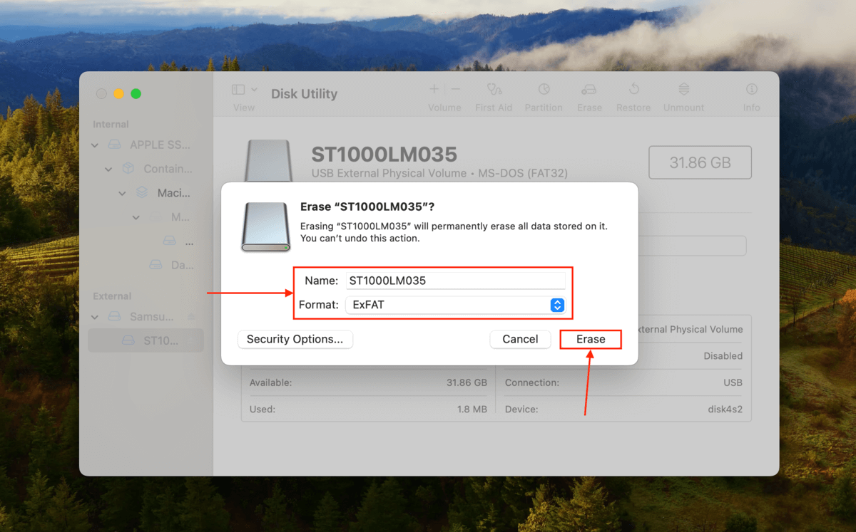 Format window in Disk Utility