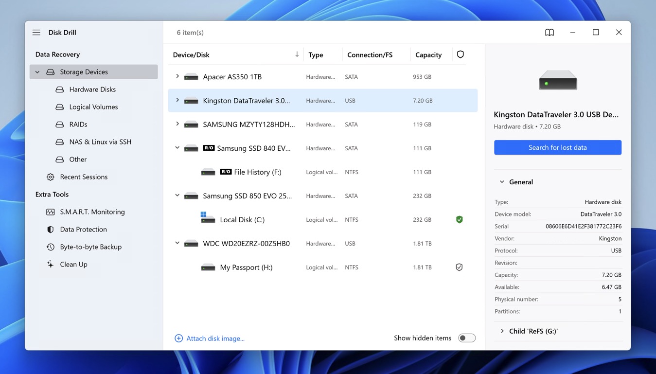 disk drill ai storage device select