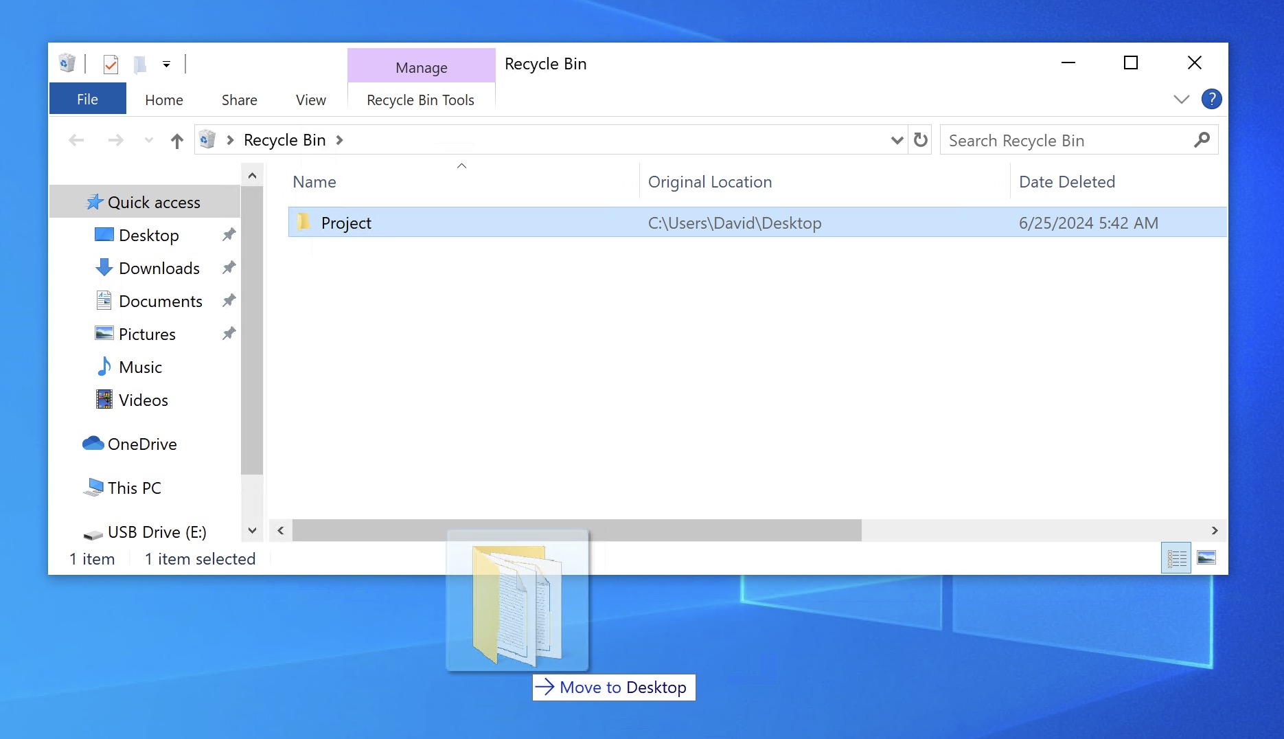 windows 10 recycle bin move to desktop