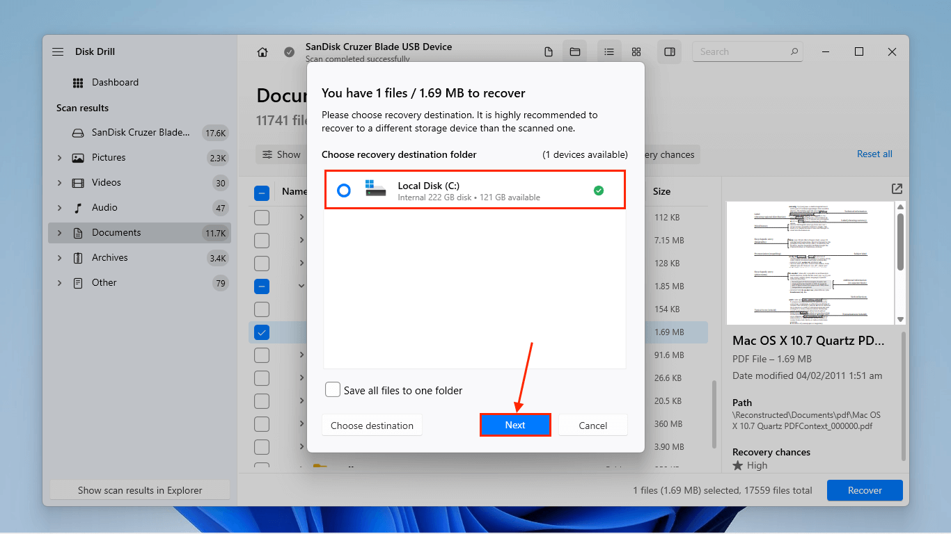 Disk Drill destination picker