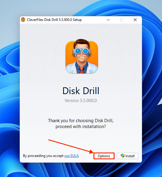 Installer options in Disk Drill