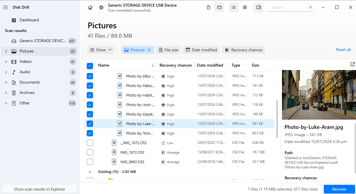 Disk Drill photo recovery interface