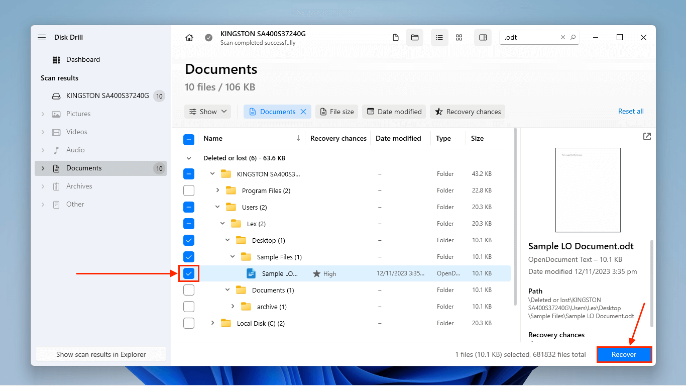 recovering selected data in Disk Drill