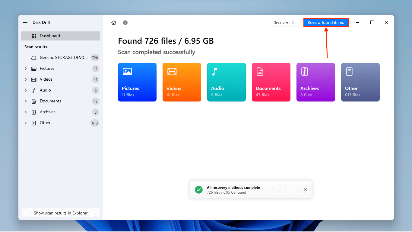 Scan results in Disk Drill