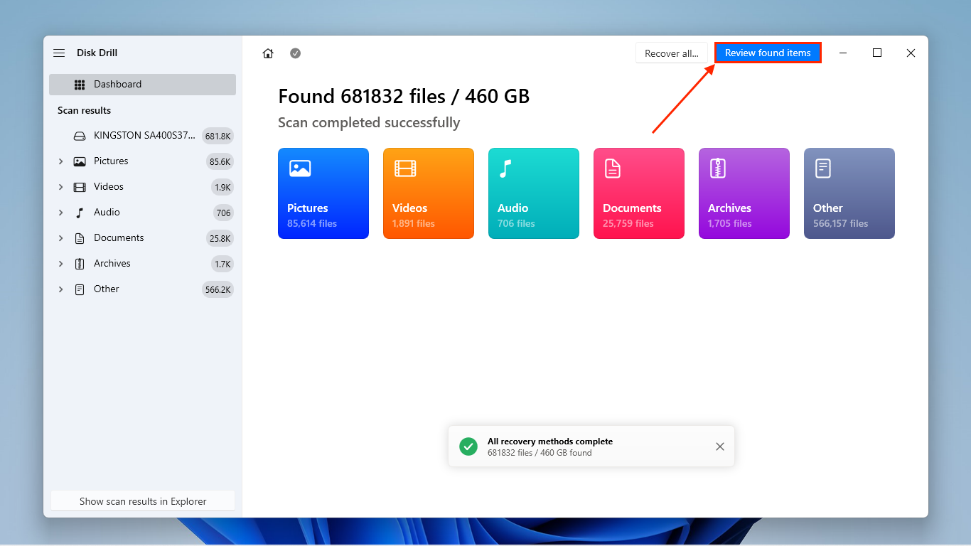 scan results in Disk Drill