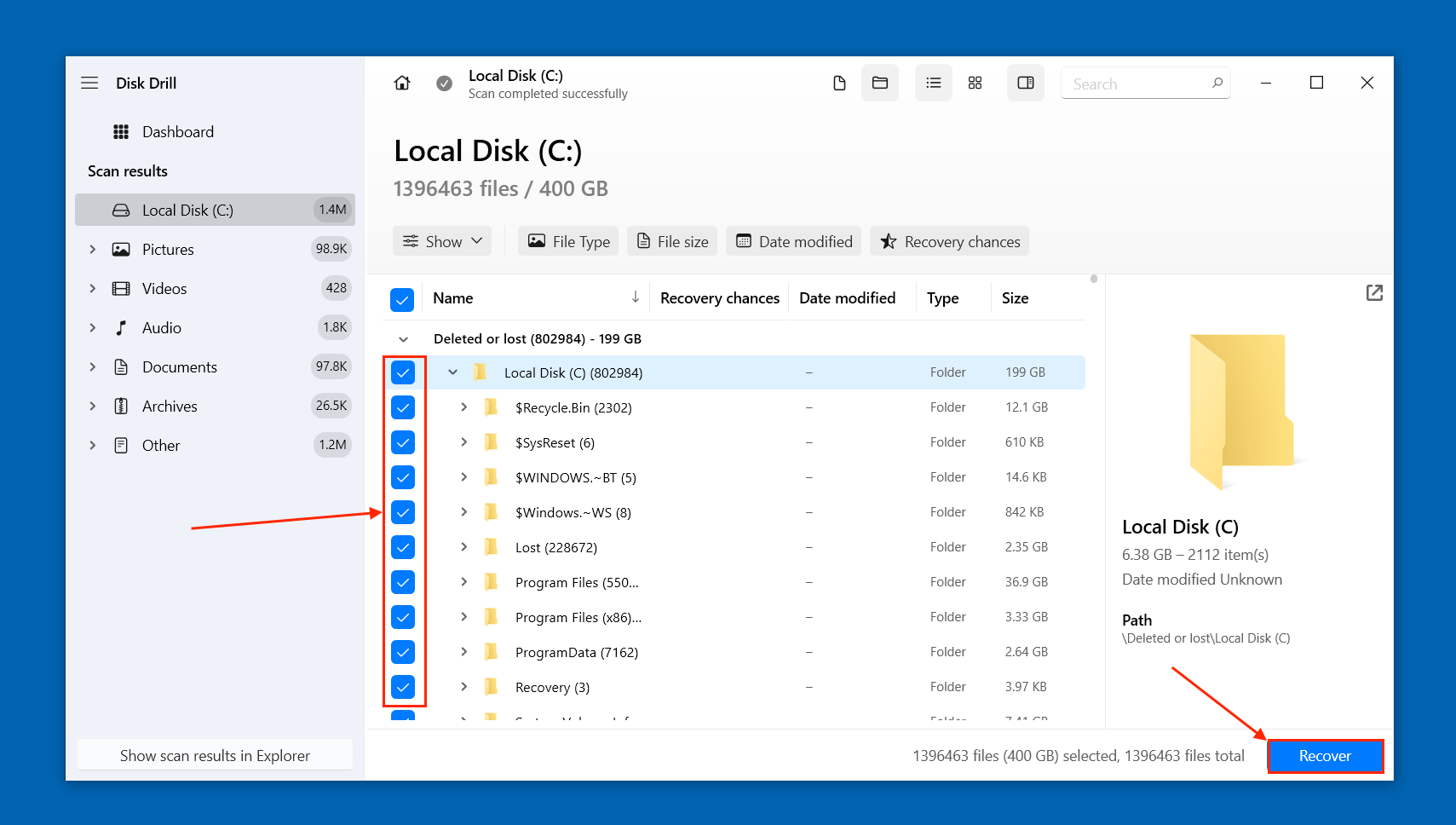 selecting files to recover in Disk Drill