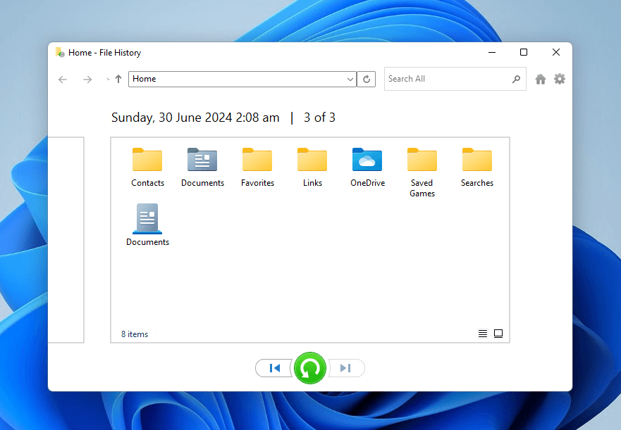 File History interface