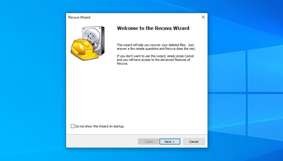 Recuva wizard welcome screen.